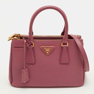 Prada Galleria Small Pink Saffiano Lux Leather Double Zip Tote